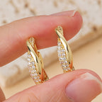 Twisted Gold Hoop Earrings with Pavé Crystal Accents