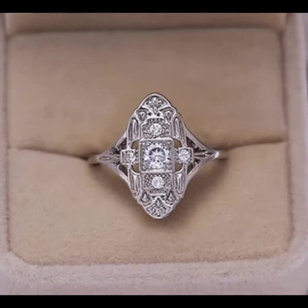 Vintage Diamond Inspired Silver Plated Ring