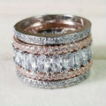 Elegant Wide Band Shiny Zirconia Two Color Ring