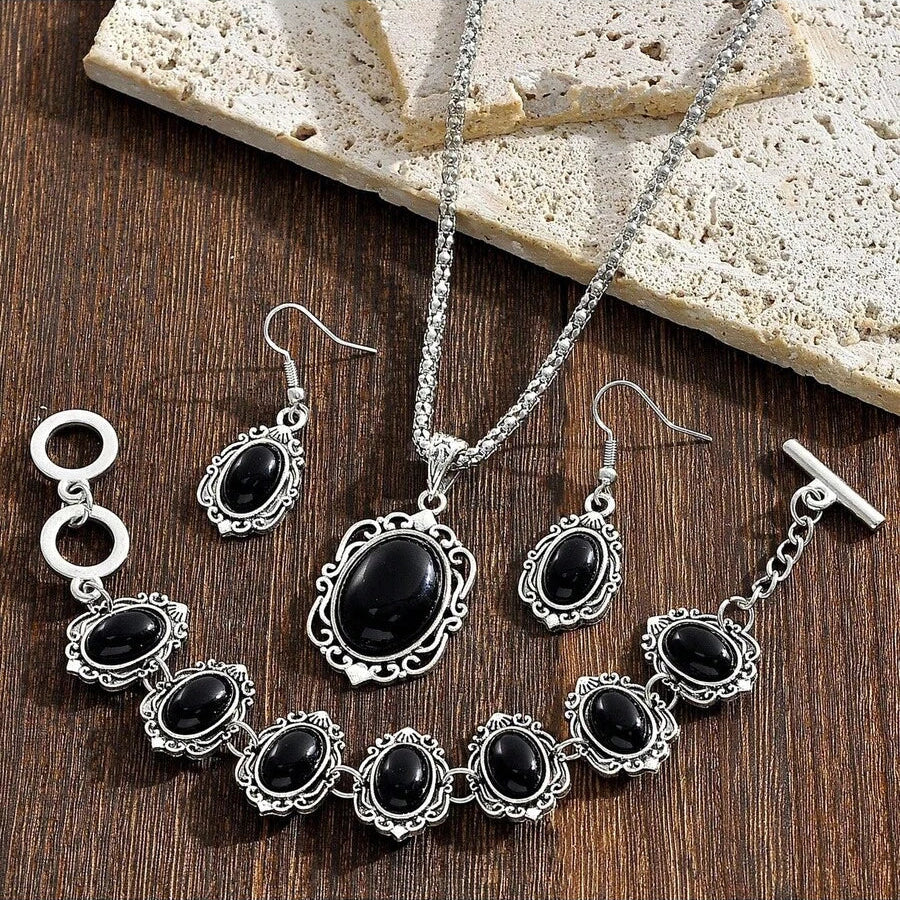Vintage-Boho-Schmuckset mit Türkis und geometrischem Blütenmuster