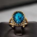 Elegant Gold Plated Oval Blue Stone Ring