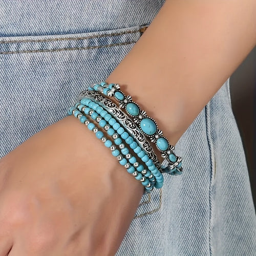 Boho-Armbandset im Vintage-Stil mit Türkisperlen