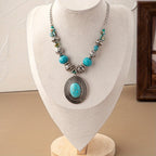 Bohemian Oval Turquoise Beaded Pendant Necklace