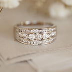 Vintage Triple Row Zirconia Layered Silver Plated Ring