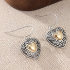 Vintage Heart-Shaped Filigree Drop Earrings