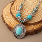 Bohemian Oval Turquoise Beaded Pendant Necklace