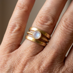 Vintage Moonstone Gold Triple Band Artisan Ring