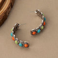 Southwestern Turquoise Silver Hoop Earrings