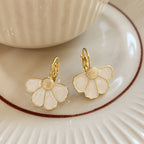 Elegant Four Petals Flower Enamel Drop Earrings