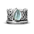 Elegant Teardrop Aquamarine Fidget Silver Ring