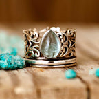 Elegant Teardrop Aquamarine Fidget Silver Ring