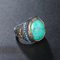 Bohemian Retro Style Wide Turquoise Silver Plated Ring