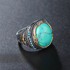 Bohemian Retro Style Wide Turquoise Silver Plated Ring