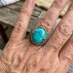 Bohemian Retro Style Wide Turquoise Silver Plated Ring