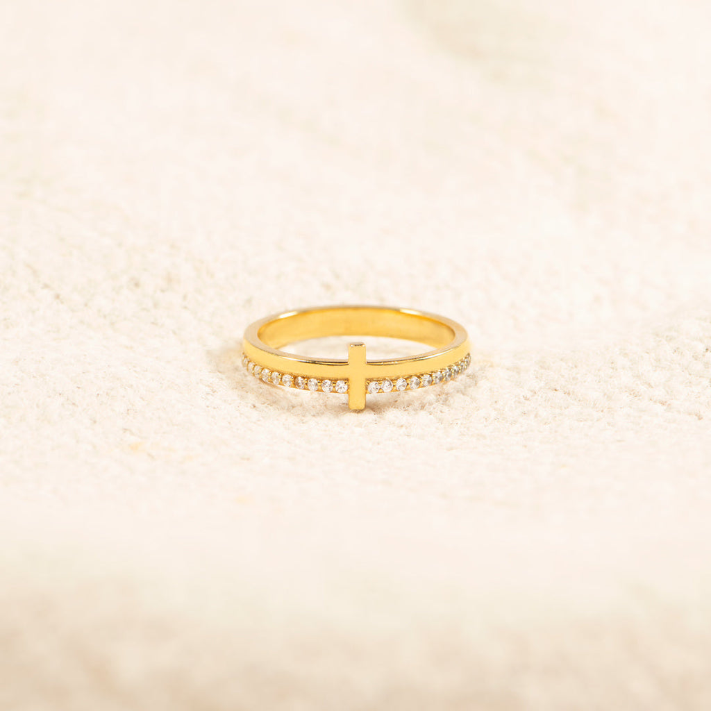 Faith-Inspired Christian Golden Cross Pavé Ring