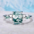 Moss Agate Cubic Crystal Ring