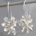 Elegant Silver Floral Hoop Drop Earrings