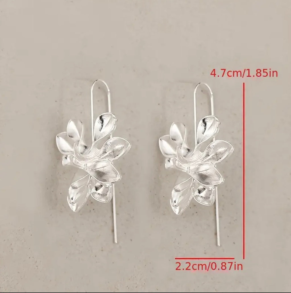 Elegant Silver Floral Hoop Drop Earrings
