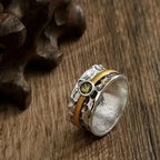 Hammered Silver & Gold Peridot Band Ring
