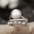 Classic Pearl & Silver Multi-Band Ring