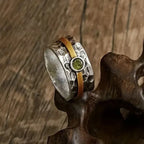 Hammered Silver & Gold Peridot Band Ring