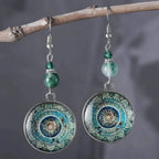 Boho Mandala Glass Disc Drop Earrings