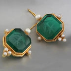 Vintage Pearl Geometric Pendant Drop Earrings