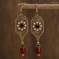 Art Deco Gold Garnet & Pearl Drop Earrings