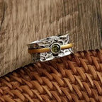 Hammered Silver & Gold Peridot Band Ring
