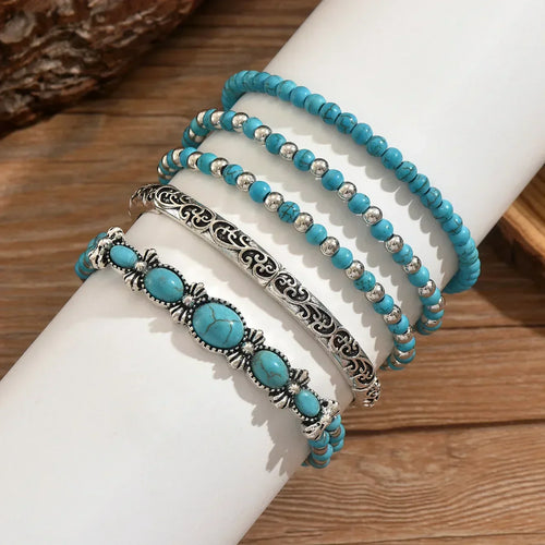 Boho-Armbandset mit Türkisperlen