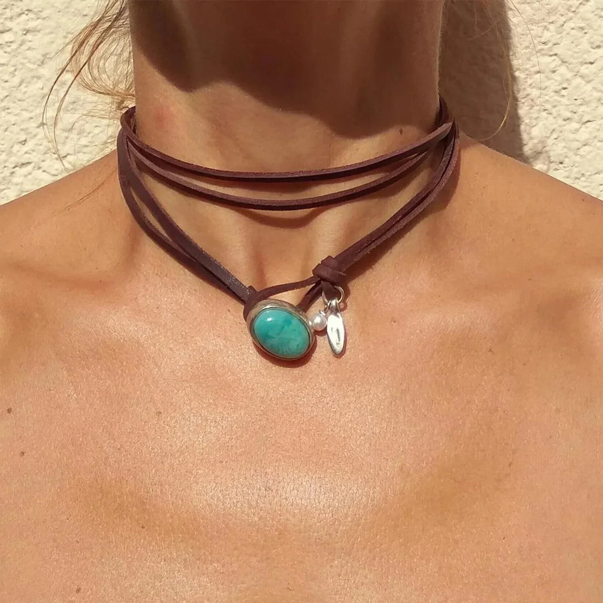 Vintage-Boho-Halskette mit Türkisanhänger