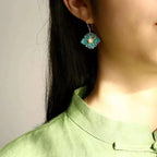 Vintage Blue Enamel Flower Pearl Drop Earrings