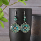Boho Mandala Glass Disc Drop Earrings