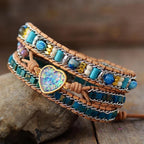 Boho Style Jasper & Opal Leather Wrap Bracelet