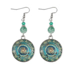 Boho Mandala Glass Disc Drop Earrings