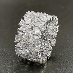 Stylish Wide Zirconia Floral Cluster Diamond Ring