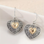 Vintage Heart-Shaped Filigree Drop Earrings