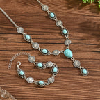 Bohemian Turquoise & Silver Floral Necklace and Bracelet Set