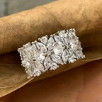 Stylish Wide Zirconia Floral Cluster Diamond Ring