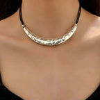 Vintage Hammered Zinc Alloy Crescent Choker Necklace