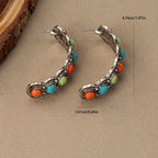 Southwestern Turquoise Silver Hoop Earrings