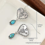 Handcrafted Silver Boho Turquoise Heart Butterfly Earrings