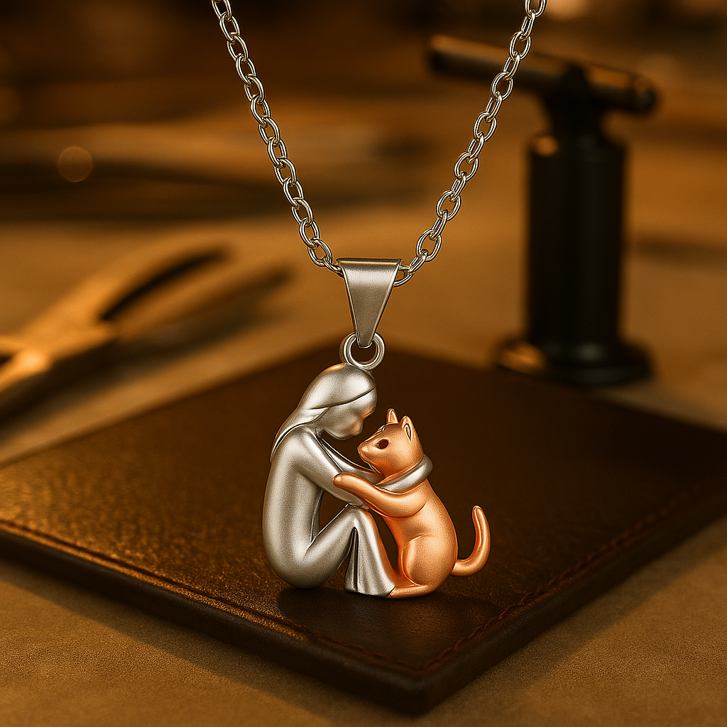 Aria – Gentle Cat Embrace Necklace (Gold & Rose Gold)