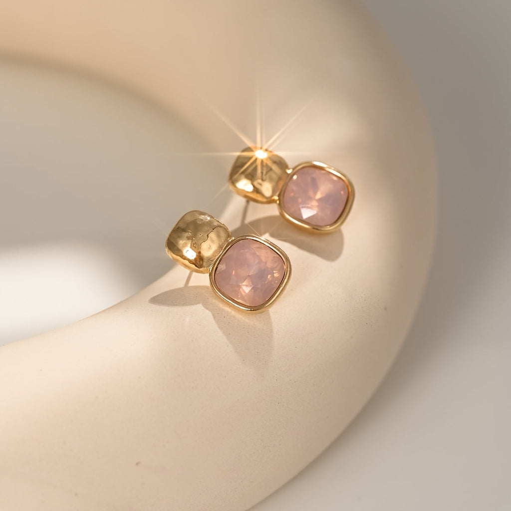 Gold Tone Geometric Square Earrings