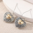 Vintage Heart-Shaped Filigree Drop Earrings