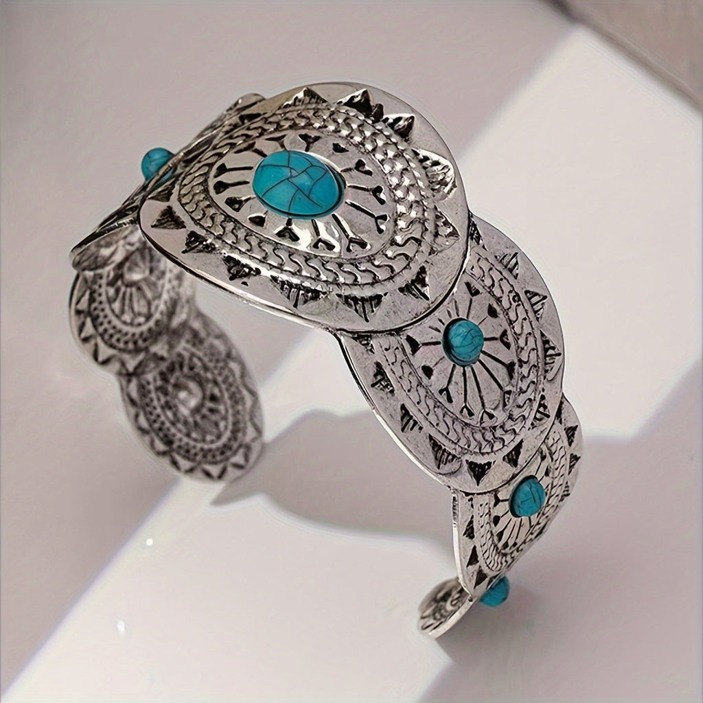 Vintage Stamped Turquoise Silver Plated Cuff Bracelet