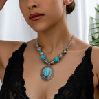 Bohemian Oval Turquoise Beaded Pendant Necklace