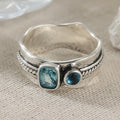 Minimalist Retro Design Geometric Blue Zirconia Ring