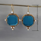 Vintage Blue Glass Accents Fleur De Lis Dangle Earrings