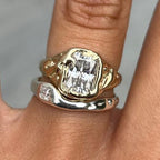 Vintage White Glass Gold & Silver Stacked Ring set